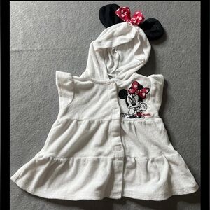 Disney Swimsuit Cover-up Girls 6-9 Months Terry Cloth Hooded Minnie Mouse White